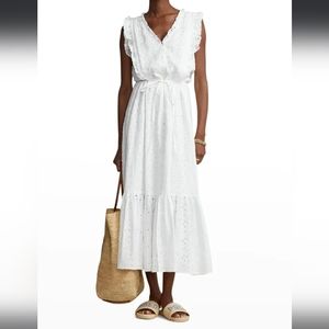 Ralph Lauren White Ruffled Sleeveless Linen Eyelet Lace Dress